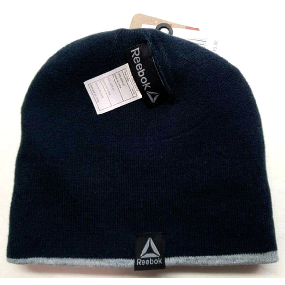 Reebok Men's Beanie Hat Gray Blue One Size Reversible Big Logo Knit Warm MSRP$30 - Picture 6 of 7